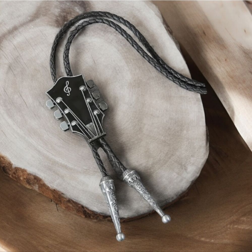 Country Music Guitar Western Bolo Tie Bola Shoestring Faux Leather Braided